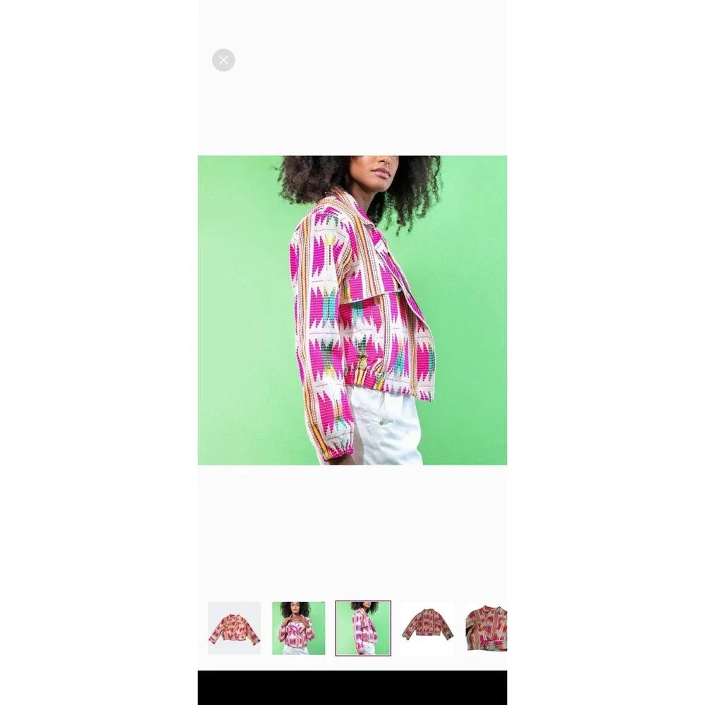 Ama Ibiza Aztec Boho Cropped Jacket Dopamine‎ Southwestern Colorful Sz L/XL